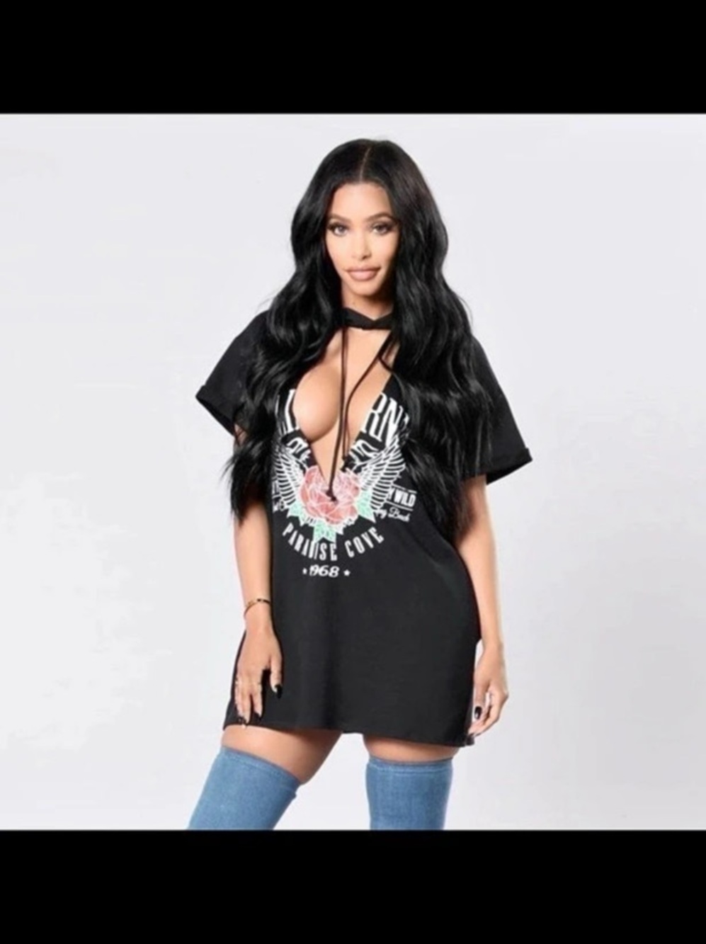 Fashion Nova Black Graphic Hooded Top